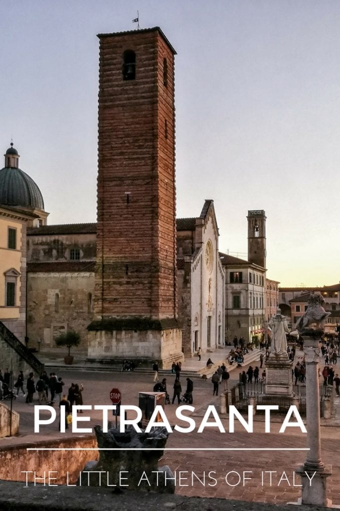 View of the main Square of Pietrasanta, cover for Pinterest