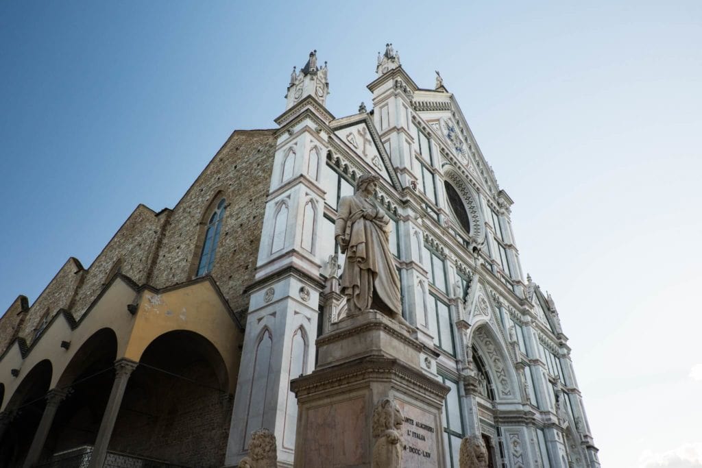 The Façade of Santa Croce and Dante statue