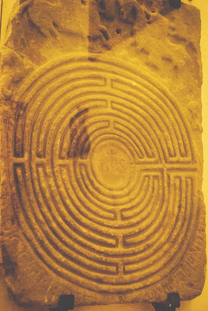 Labyrinth carved into sandstone