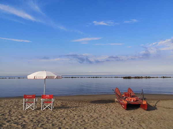 Empty beach in the early morning along the Apuan Riviera of Tuscany