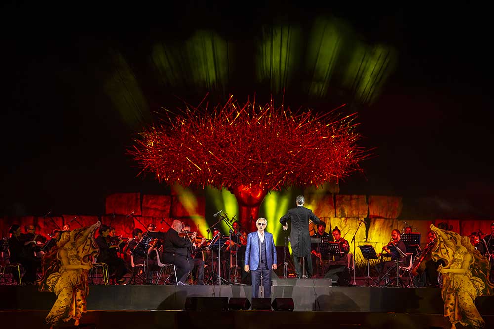 A moment of Andrea Bocelli in concert of 2021 Edition